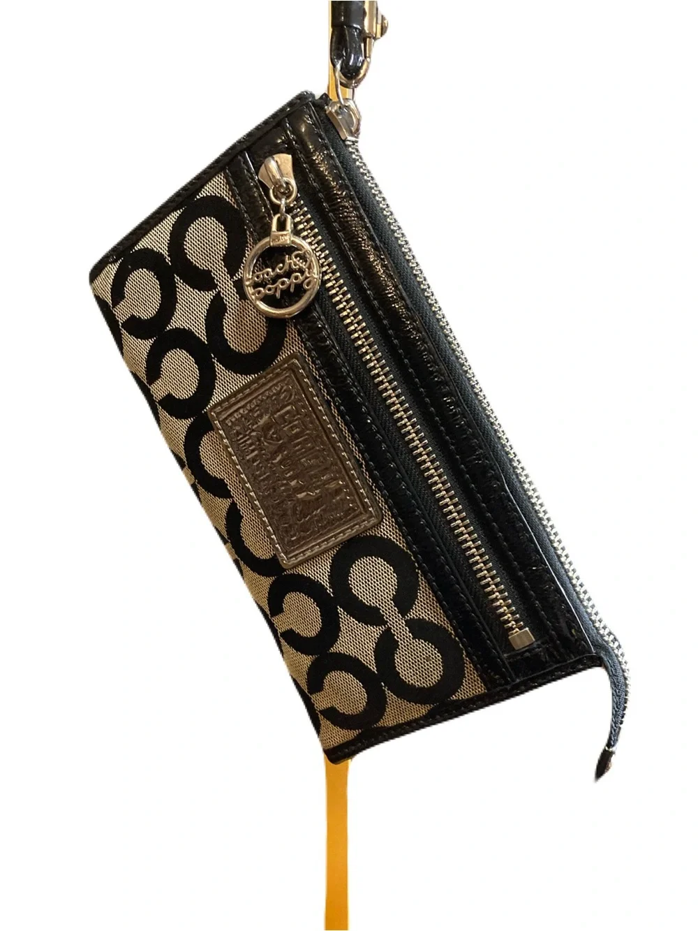 Coach Vintage Poppy Signature Optic “C” Jacquard Wristlet Wallet Canvas Leather